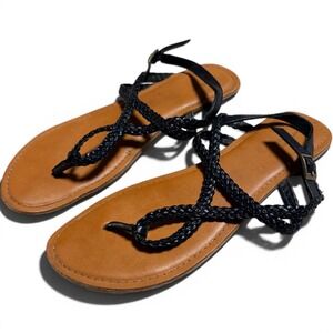 Universal Thread Womens Black Braided Strappy Thong Sandals Size 10 Flat Boho
